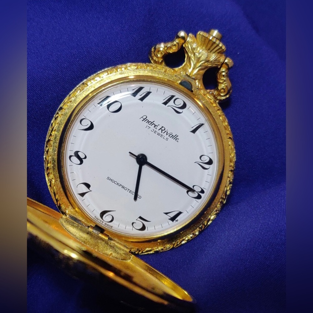 Andre Rivalli Swiss Vintage Gold tone Manual Wind Pocket Watch Stem Needs Fixing